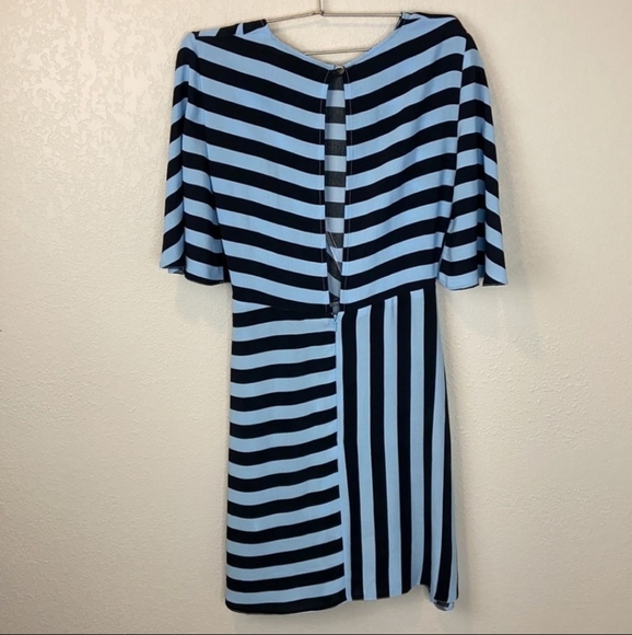 TopShop Diagonal Striped Mini Fit and Flare Dress in Baby Blue and Navy - Picture 5 of 7
